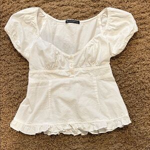 Brandy Melville Cream Blouse with Ruffle Hem